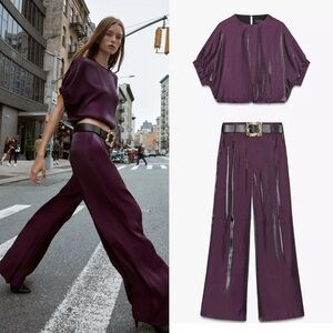 Zara Purple Wide Leg Pants & Top Set